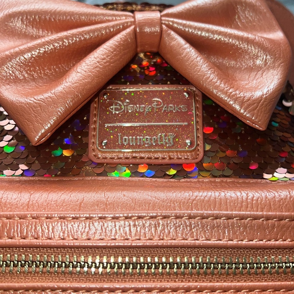 Disney Parks Loungefly Minnie Mouse Sequined Apricot Crush Backpack and Ears - Picture 3 of 8